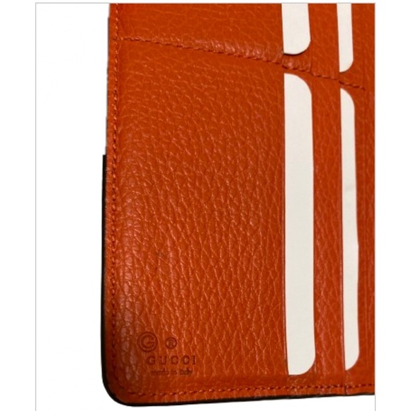 Gucci Orange Leather Zipper Wallet Gold Interlocking GG - Picture 7 of 16